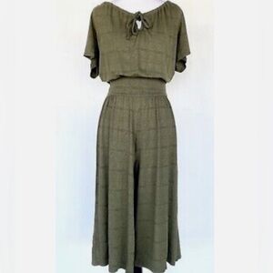 SUNDANCE Felicity Olive Green Wide Leg Jumpsuit Size XS Cropped  Stretch Jersey